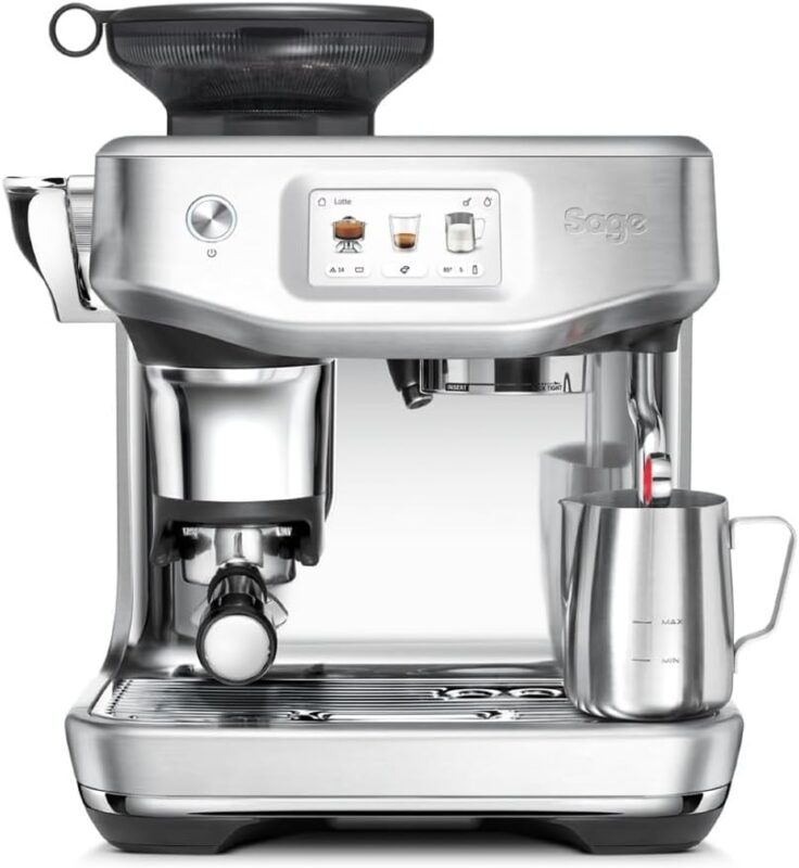 Sage - The Barista Touch Impress - Kaffeemaschine mit automatischer Milchaufschäumung, integriertem Mahlwerk & Cold Brew-Funktion - Intelligente Dosierung, assistiertes Tampern - Gebürsteter Edelstahl