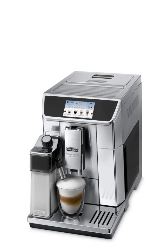 De'Longhi PrimaDonna Elite ECAM 656.75.MS Kaffeevollautomat mit 4,3 Zoll Farbdisplay automatischer Milchschaum 2 Tassen Funktion 1350W großer 2 L Wassertank Coffee Link App silber