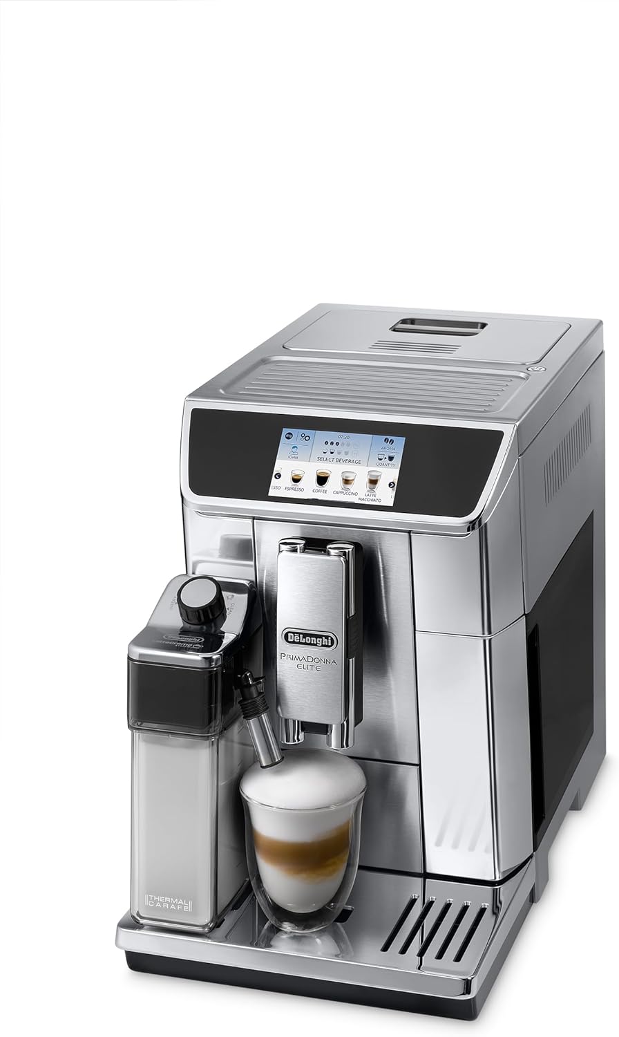 71CmWNtp59L._AC_SL1500 De'Longhi PrimaDonna Elite ECAM 656.75.MS Kaffeevollautomat mit 4,3 Zoll Farbdisplay automatischer Milchschaum 2 Tassen Funktion 1350W großer 2 L Wassertank Coffee Link App silber