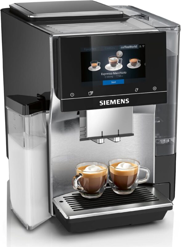 Siemens Kaffeevollautomat EQ700 integral, großes farbiges TFT-Display, 36 Heiß- und Kaltgetränke, Cold Brew, 2-Tassen-Funktion, Steuerung per App, autom. Reinigungssystem, Edelstahl schwarz, TQ717D03