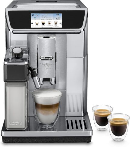 De'Longhi PrimaDonna Elite Experience ECAM 656.85.MS Kaffeevollautomat mit LatteCrema Milchsystem, Cappuccino, 4,3 Zoll Farbdisplay, App-Steuerung, Trinkschokoladenfunktion, Edelstahlfront, silber
